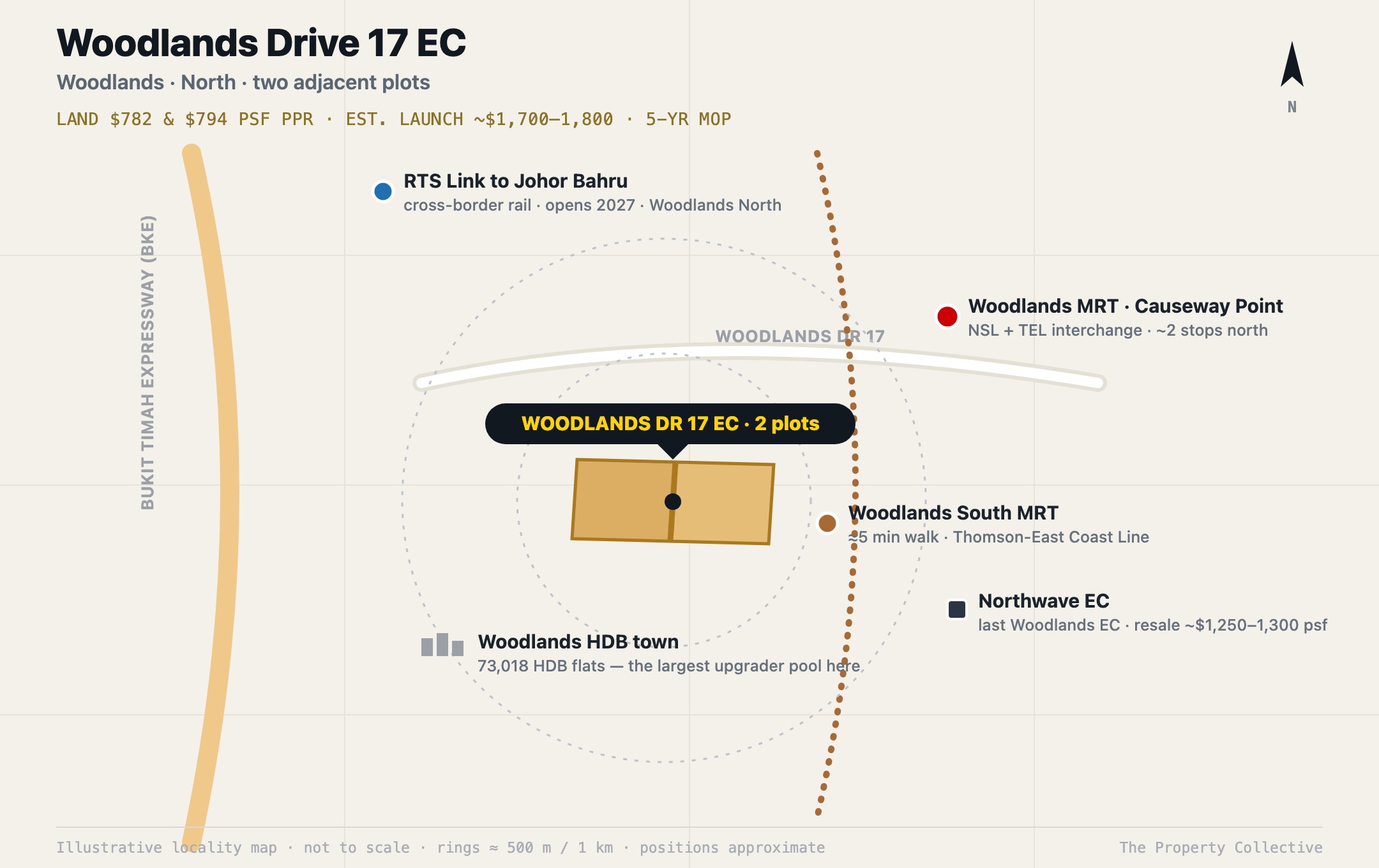 Illustrative locality map of the two Woodlands Drive 17 EC plots by Woodlands South MRT